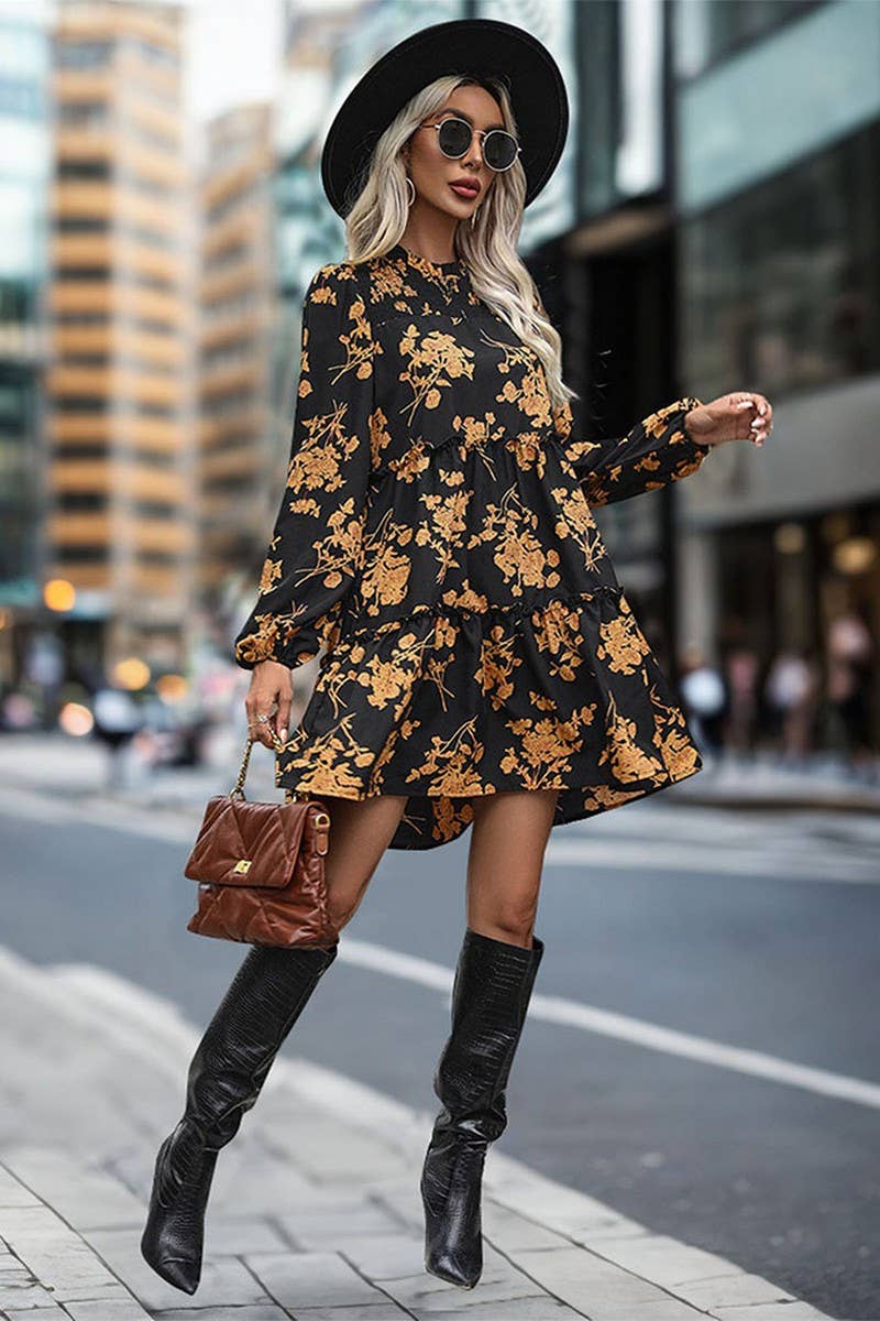 CWDSD5390_RETRO PRINT LOOSE LONG SLEEVE DRESS