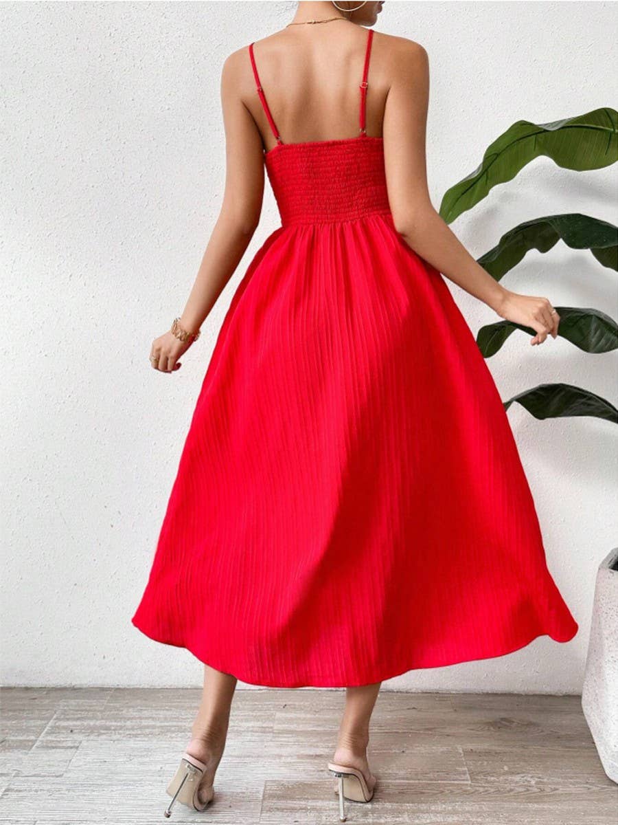 Solid color halter dress with a knotted front