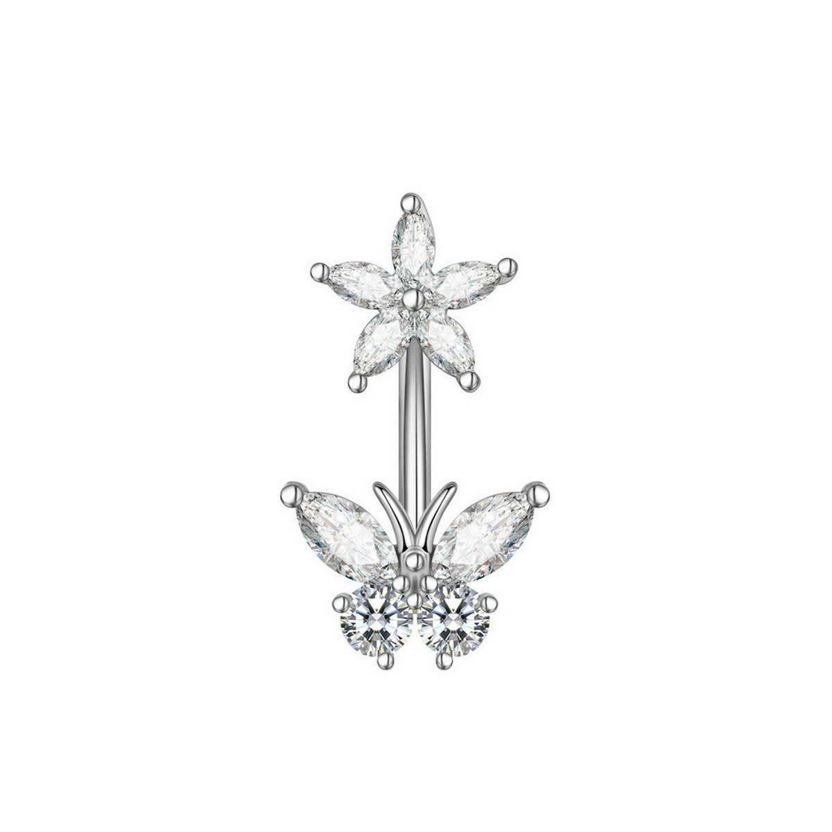 Flower Butterfly Zircon Stainless Steel Belly Ring
