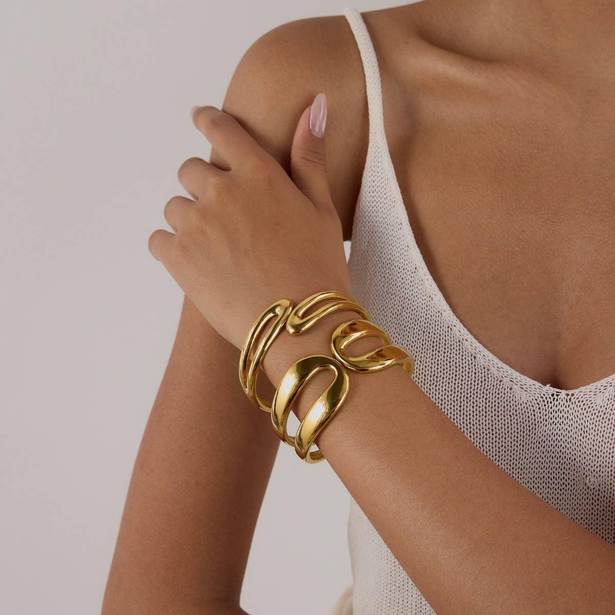 Unique 18K Gold Double Layer Spring Open Cuff