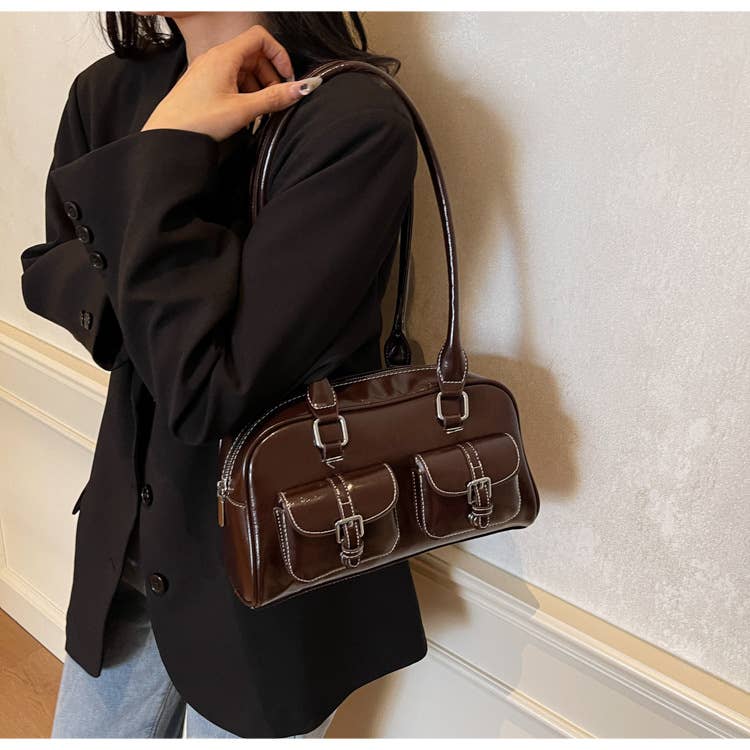 Fashionable color-blocking single-shoulder bag