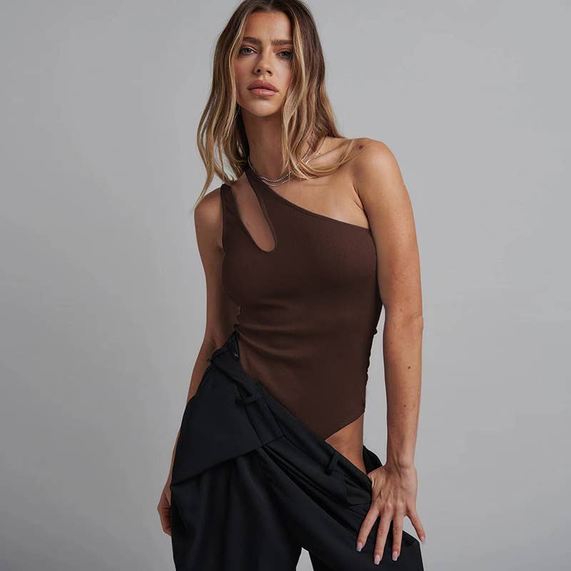 Sexy slim-fit cotton ribbed cutout onesie