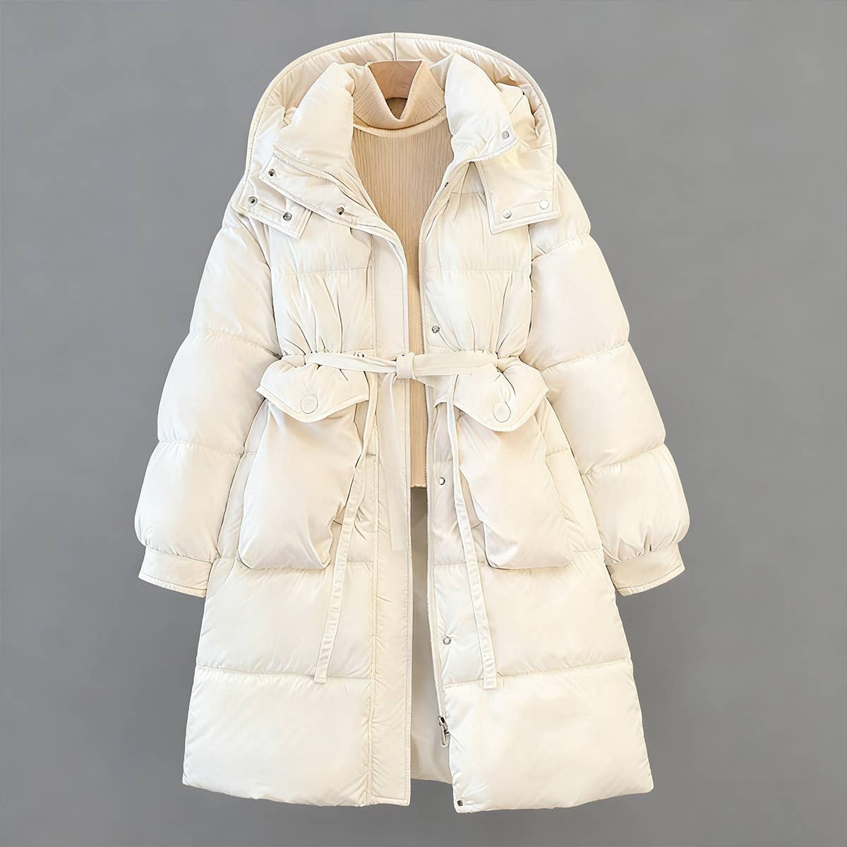 Thick,hooded,mid-length cotton-padded jacket