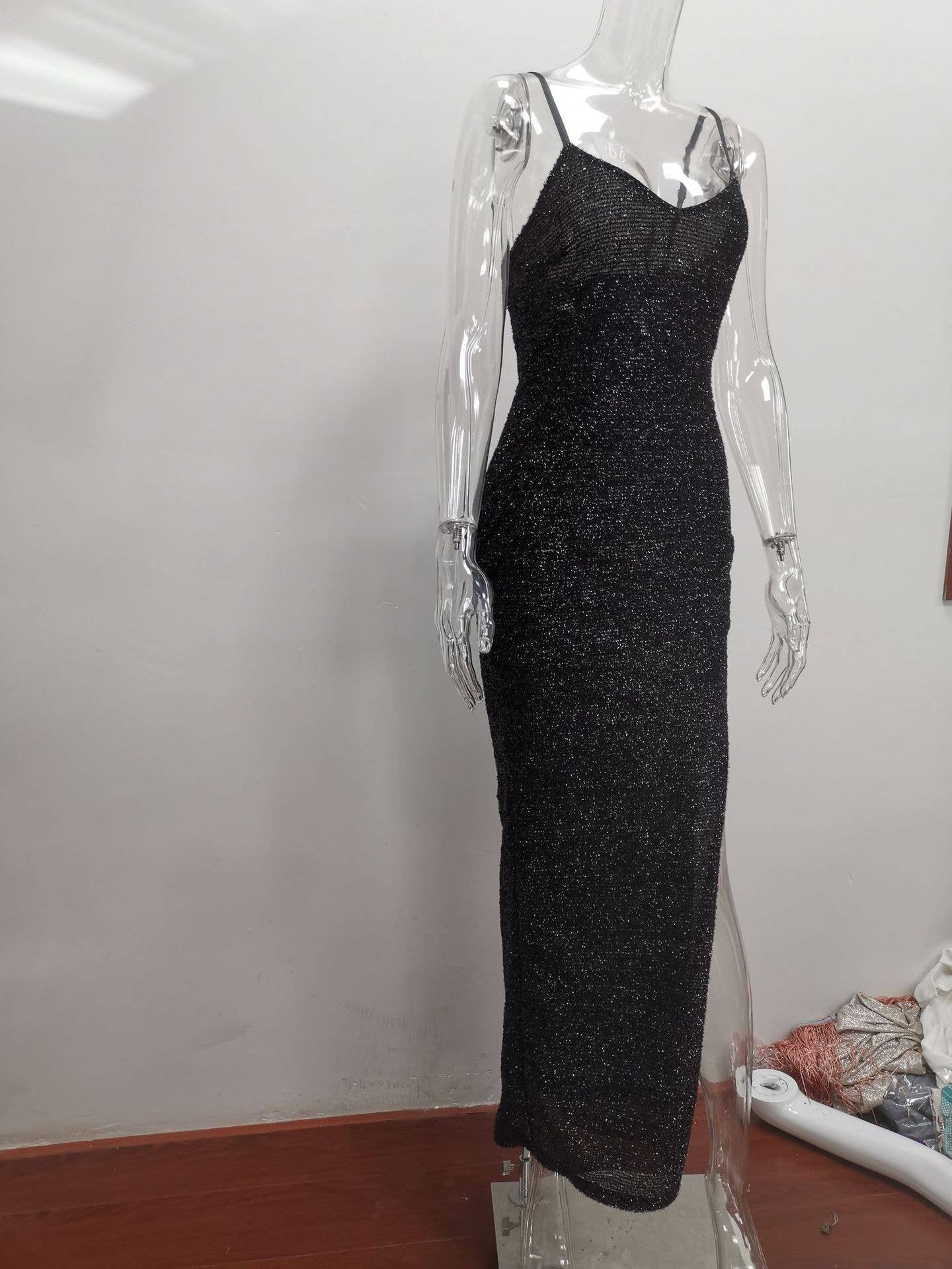 Sexy slit high-waisted halter V-neck dress