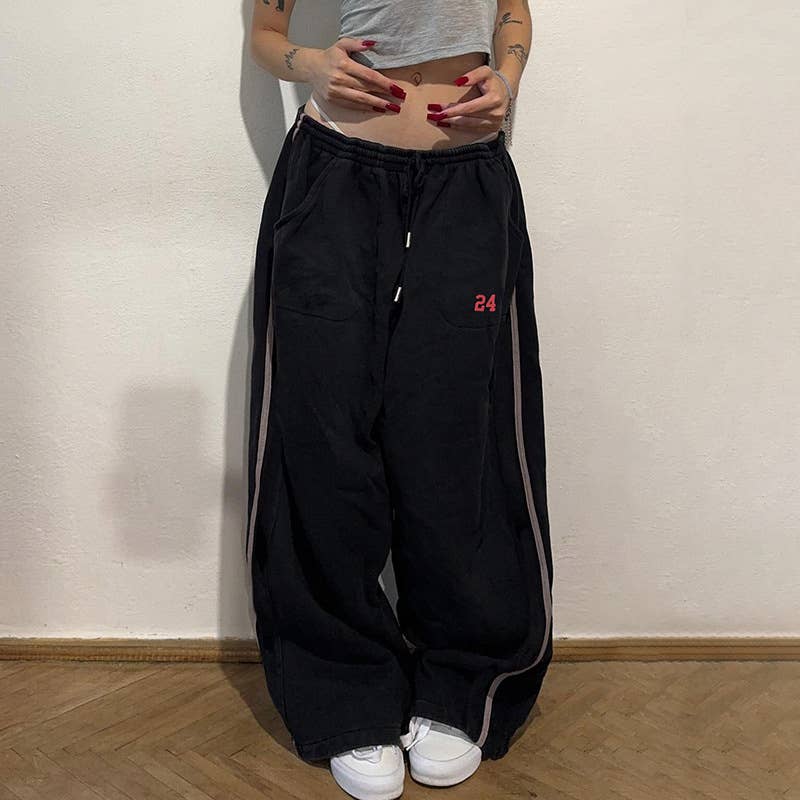 SPORTS LOOSE LACE-UP ELASTIC-WAIST CASUAL PANTS