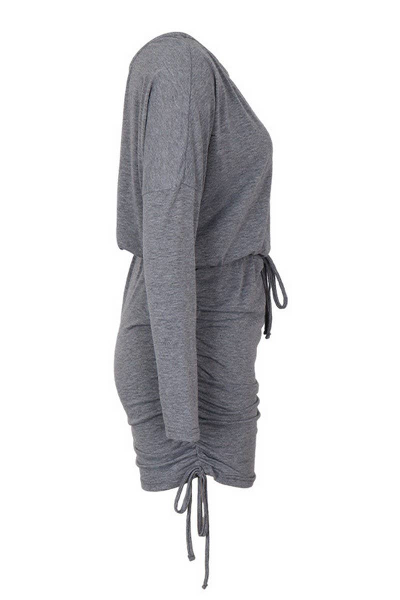 CWDHL0660_LONG SLEEVE BAT SLEEVE SOLID COLOR AUTUMN DRESS