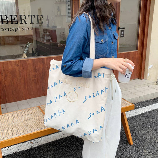 CWAB5803_SIMPLE EMBROIDERED LETTER PRINT SHOULDER BAG