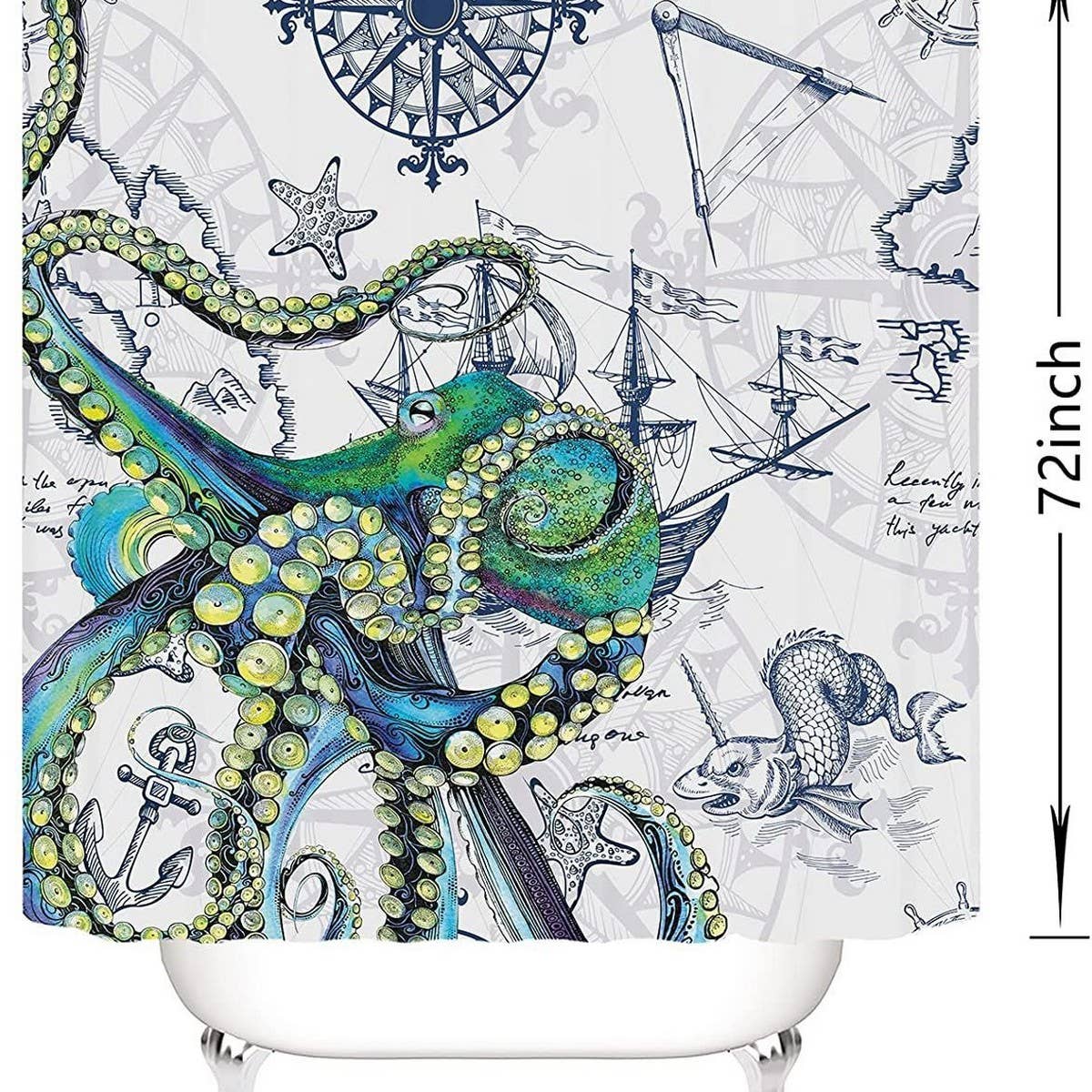OCTOPUS PIRATE SHIP BATHROOM SHOWER CURTAIN_CWMM1804