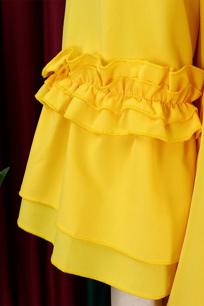 CWDSD10890_2025 PLUS SIZE WOMEN RUFFLE SLEEVE TIE WAIST DRES