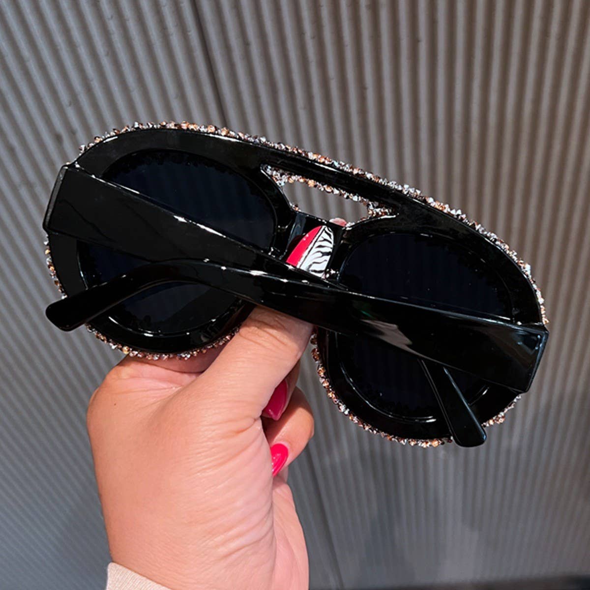 LARGE FRAME DOUBLE BEAM DIAMOND-STUDDED SUNGLASSES