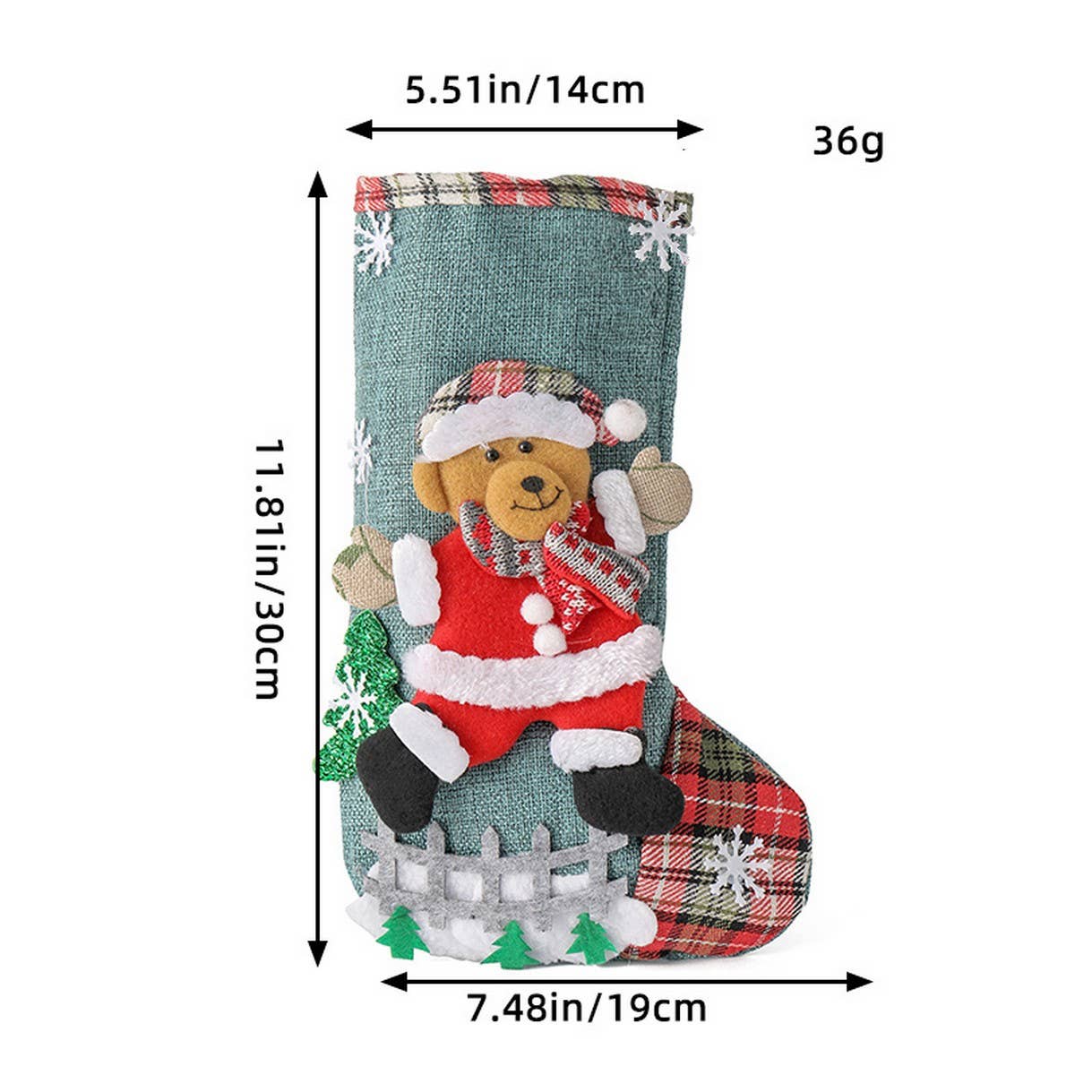 LINEN LARGE CHRISTMAS STOCKING GIFT BAG ORNAMENT
