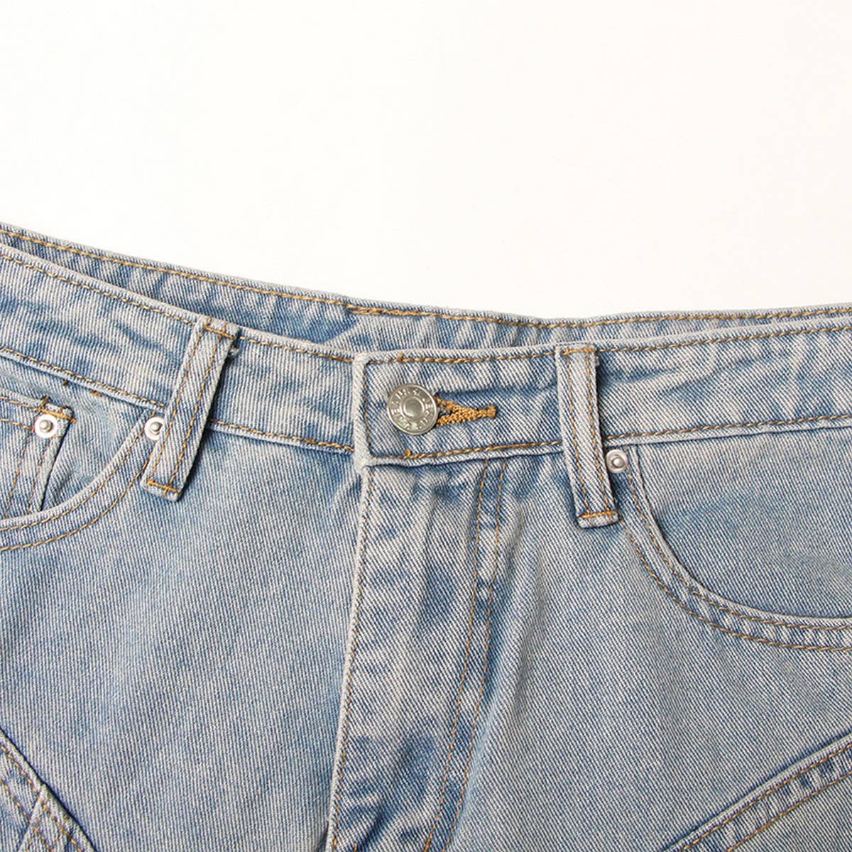 COLOR BLOCKING PATCHWORK WASHED LIGHT DENIM PANTS