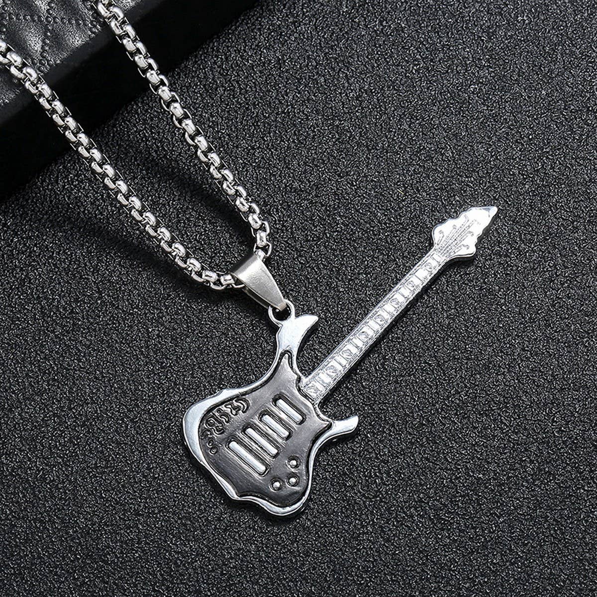 GUITAR PENDANT LONG STAINLESS STEEL NECKLACE