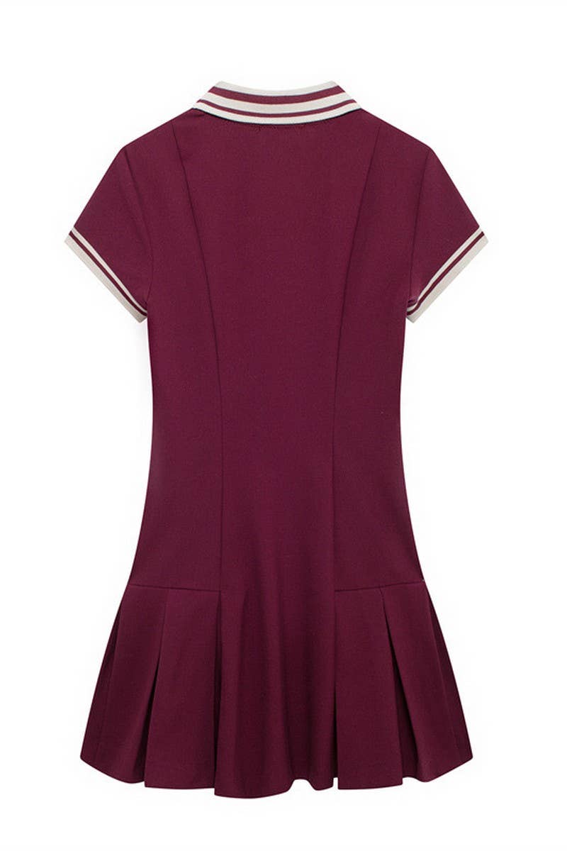 CWDSD6648_POLO COLLAR SHORT SLEEVE PREPPY DRESS