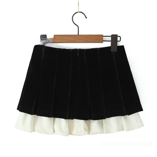 Women??¢s Velvet Panel Pleated Skirt, Casual Look_CWDSD8339
