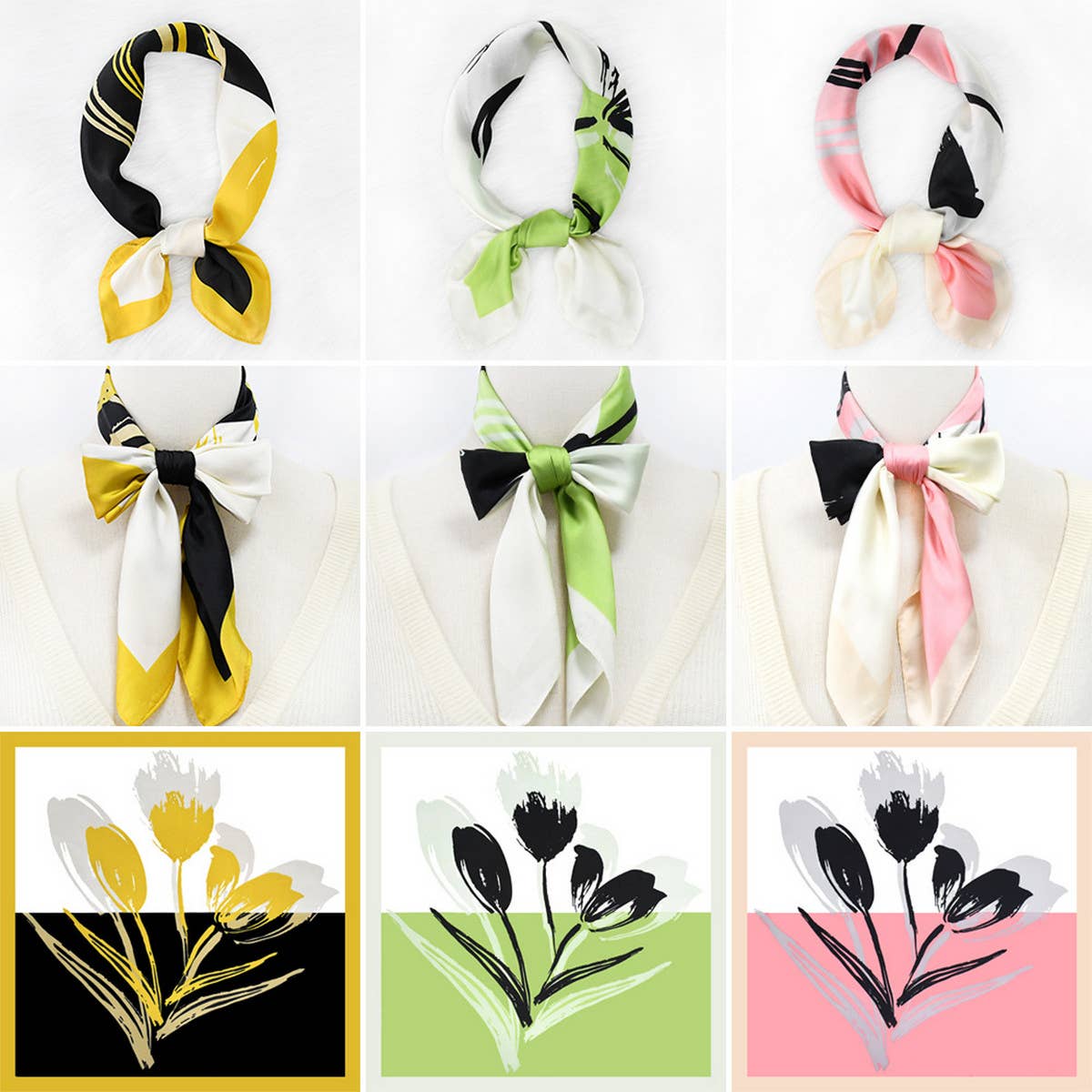 Floral Silk Scarf-Fresh & Elegant Square Headscarf