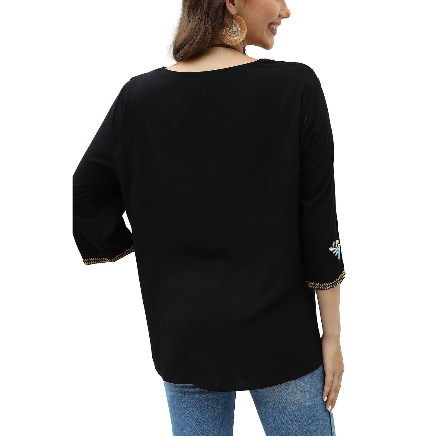 Embroidered seven-quarter sleeve shirt for women