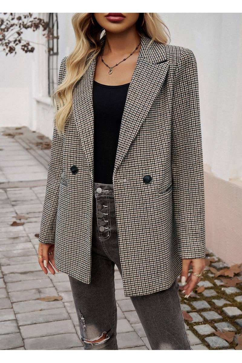 CWOJA0938_Checkered Button Suit Jacket Regular Coat