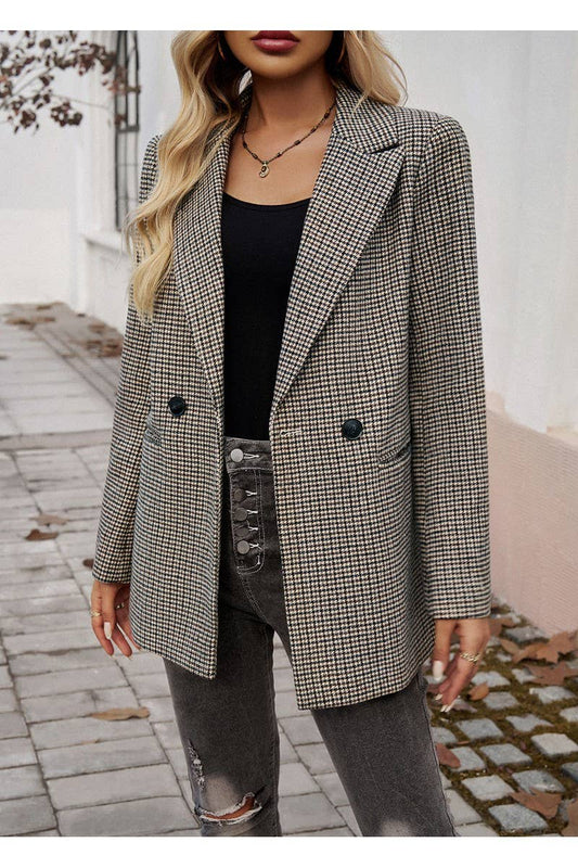CWOJA0938_Checkered Button Suit Jacket Regular Coat