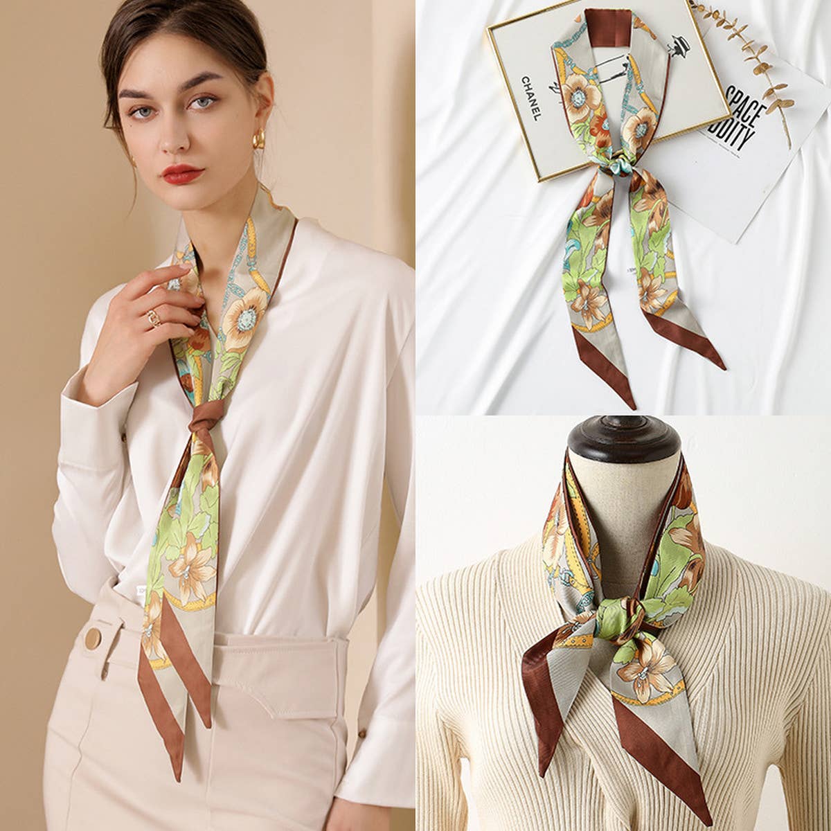 Floral Twilly Scarf for Hair & Bag, Satin Silk