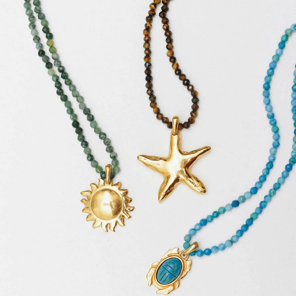 Gold Ocean Charms Necklace ? Fish & Shell Beads