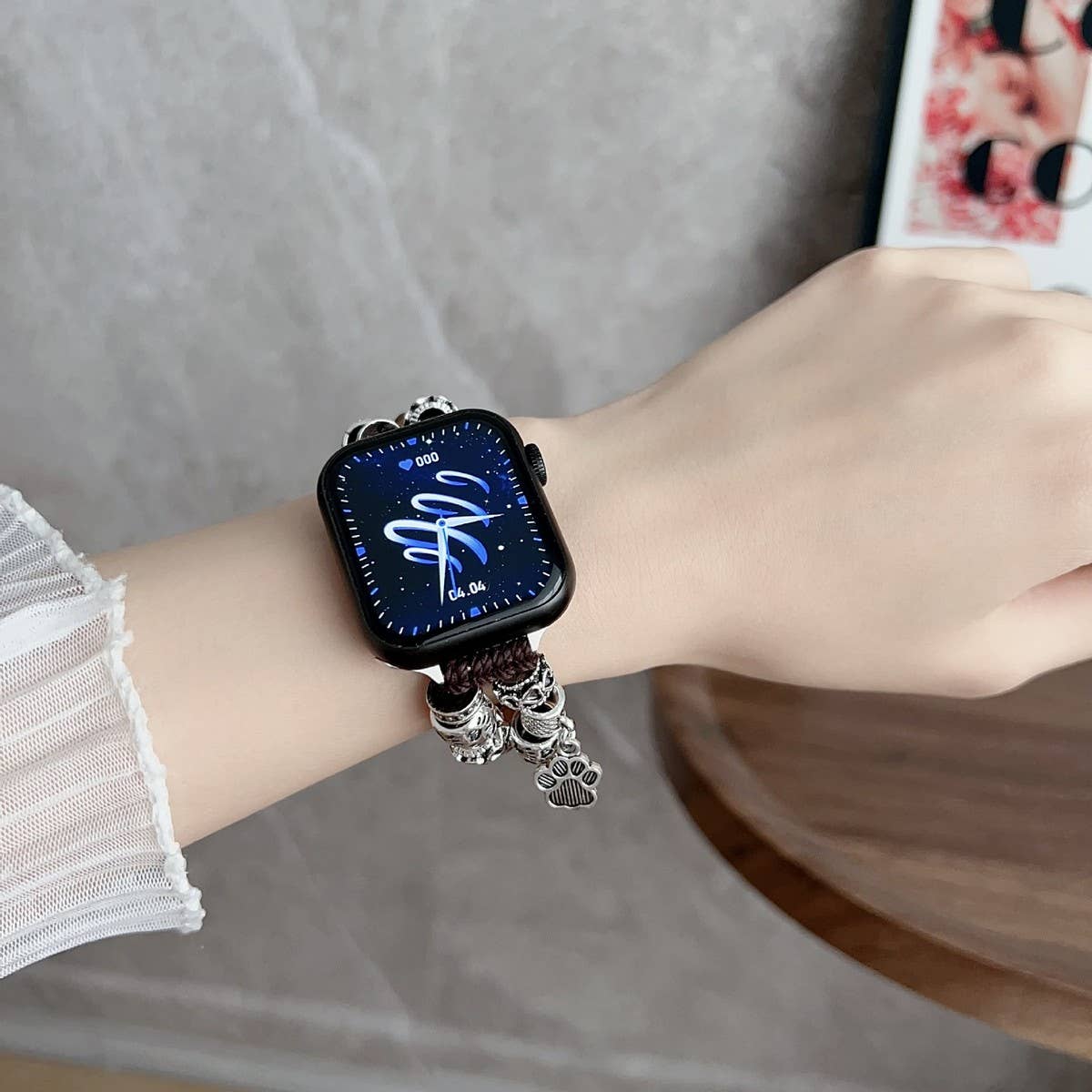 IWATCH9-1 SE DOG PAW ORNAMENT GENUINE LEATHER STRAP