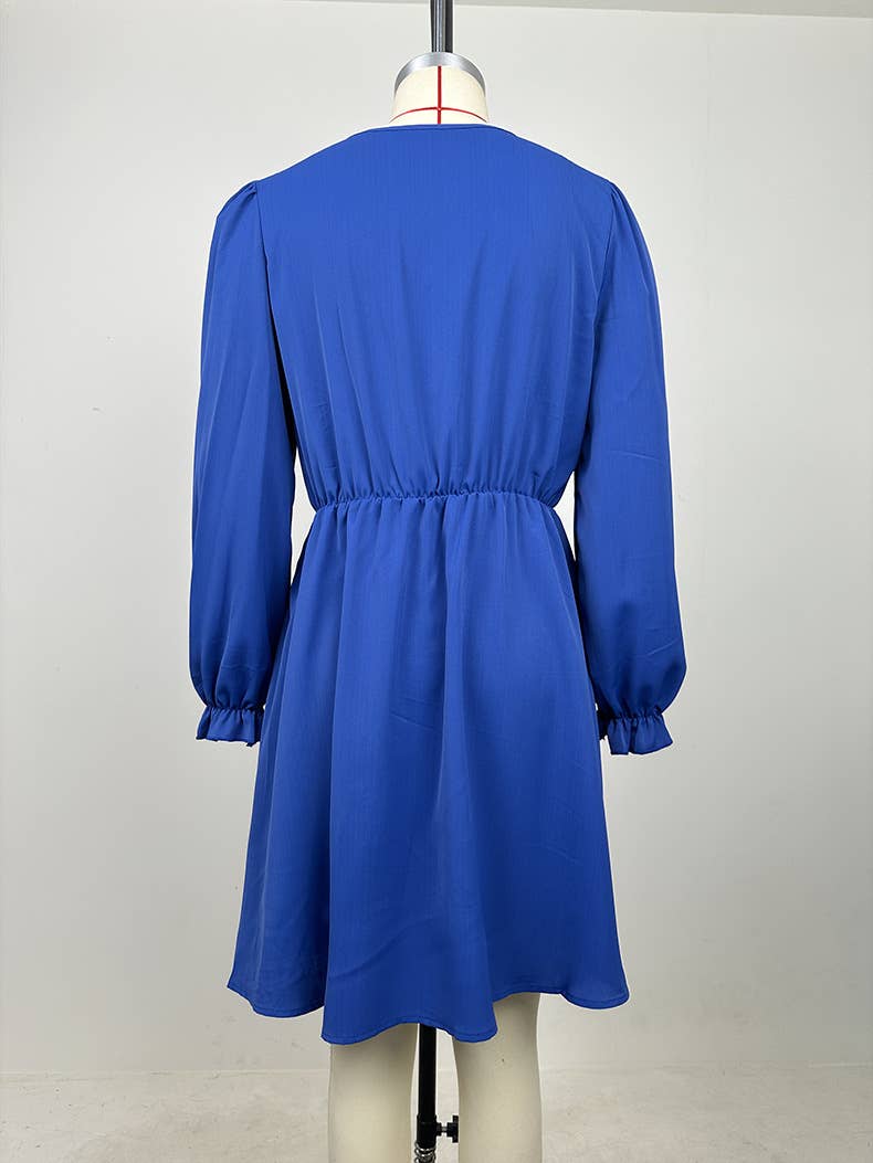 Lantern long-sleeved lace fringed belt dress