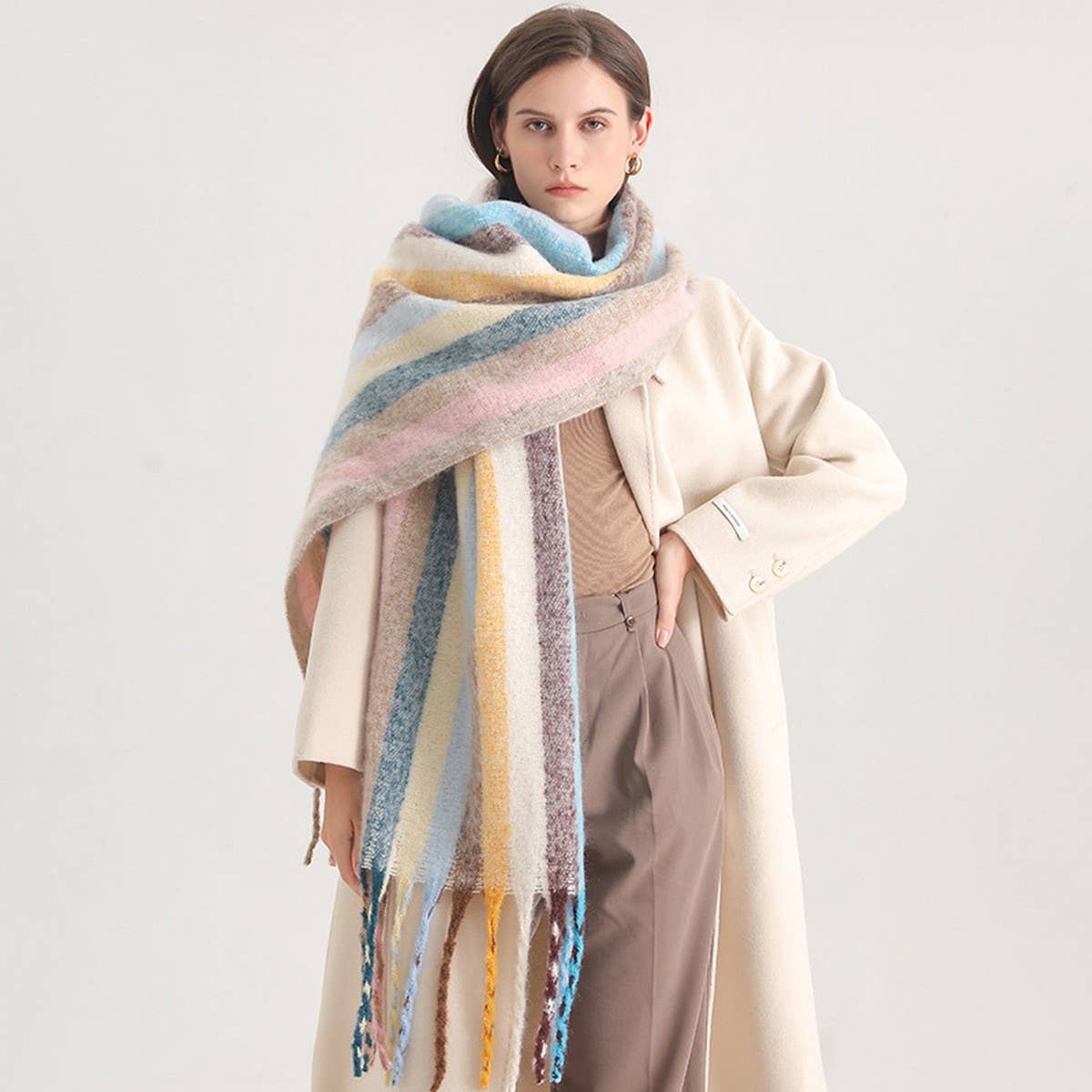Rainbow Stripe Scarf - Cozy Cute Winter Wrap_CWASC0984