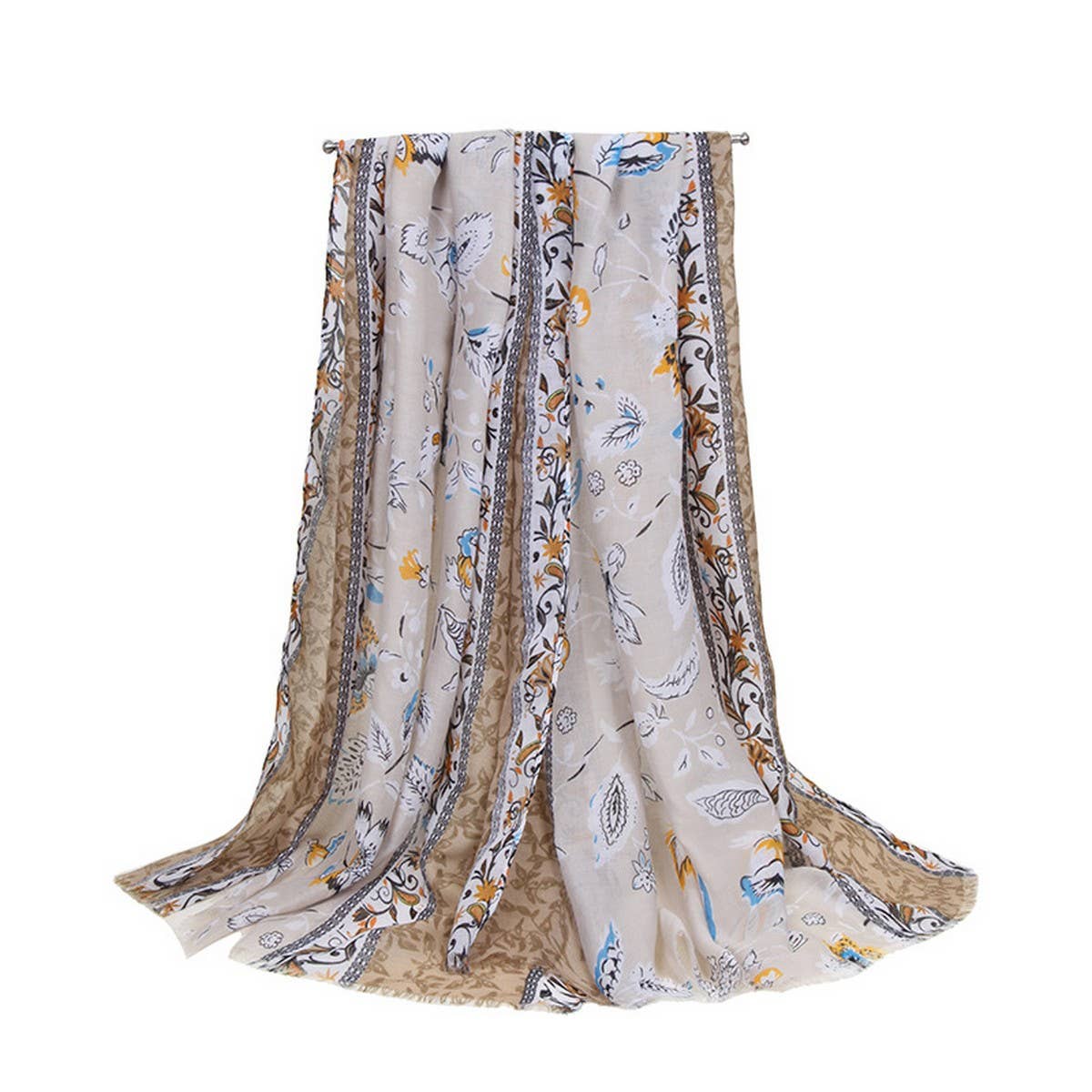Floral Border Satin Scarf ? Elegant Beach Wrap