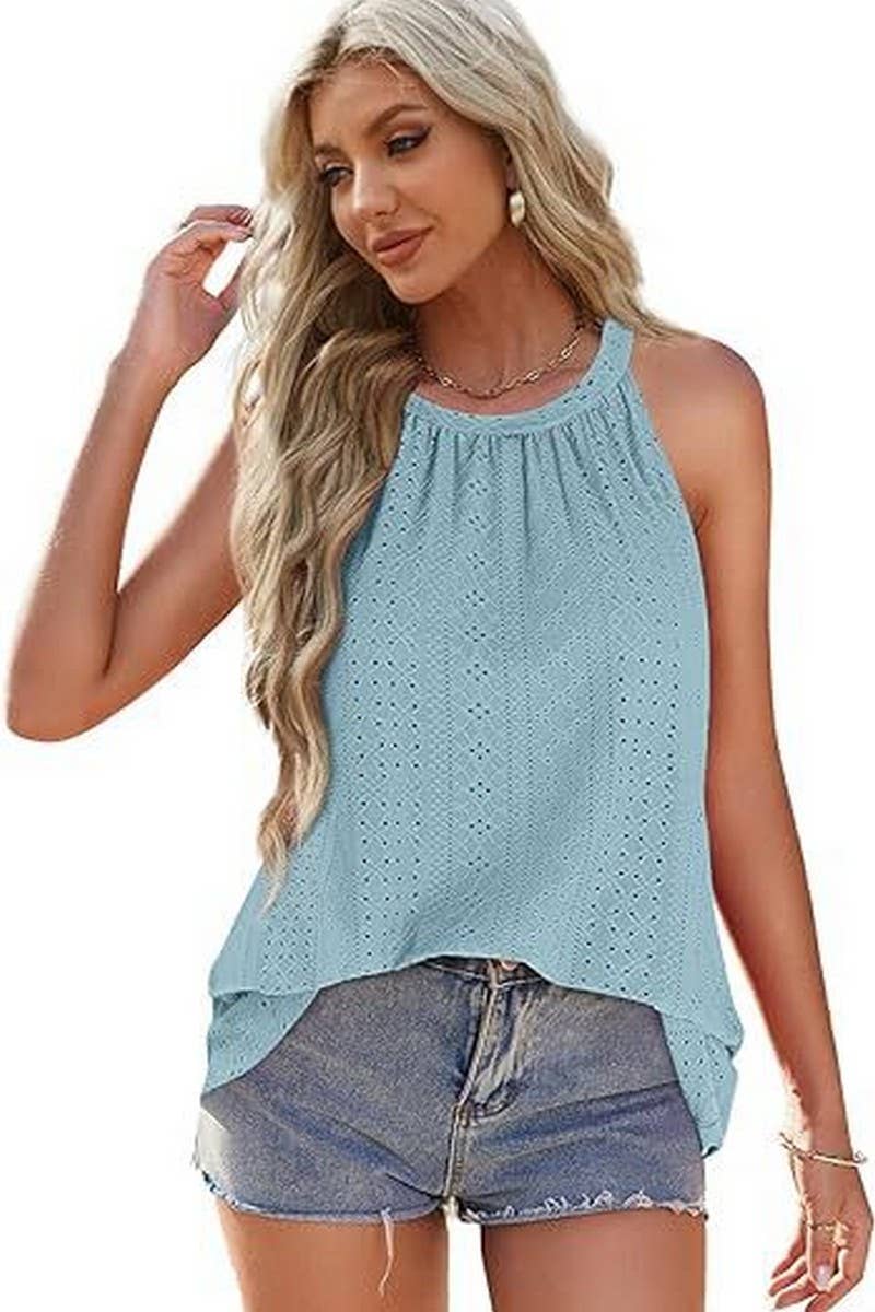 CWDHL0335_HALTERNECK SLEEVELESS SOLID COLOR TANK DRESS