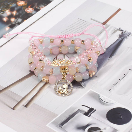 HEART PATTERN BEADED MULTI-LAYERED BRACELET