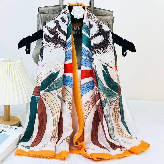 Bold Floral Animal Silk Blend Wrap_CWASC0890