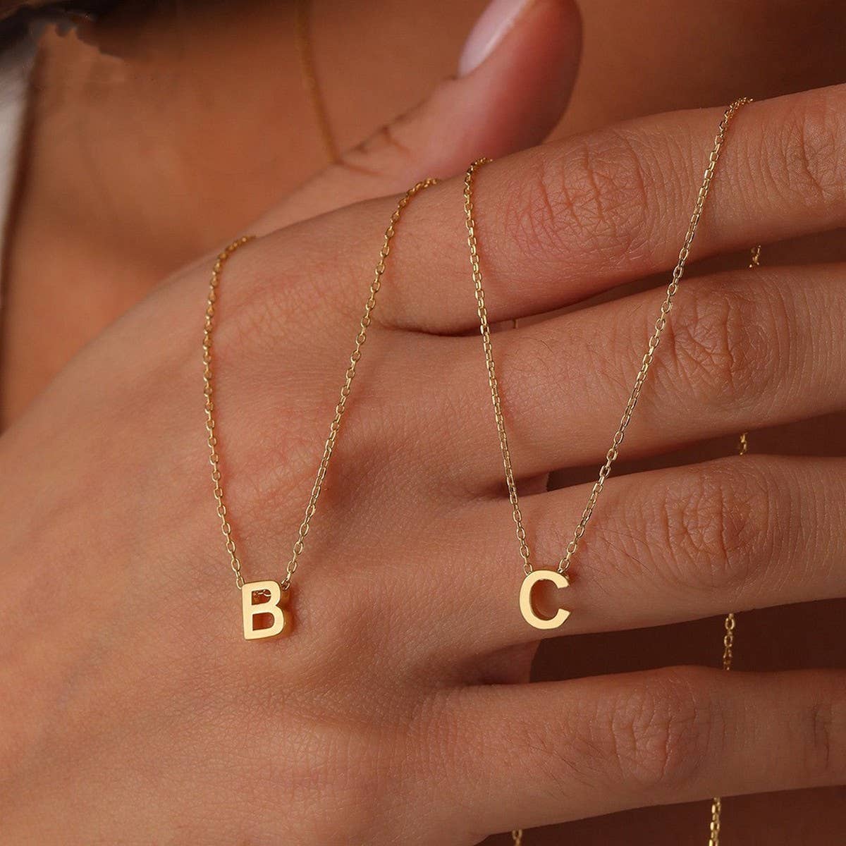 Fashion mirror polished gold letter necklace_CWMM5590
