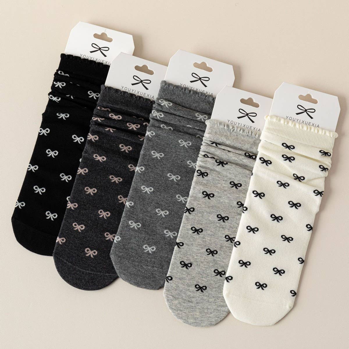 VERSATILE WOOD EAR LACE BOWKNOT MID-CALF SOCKS