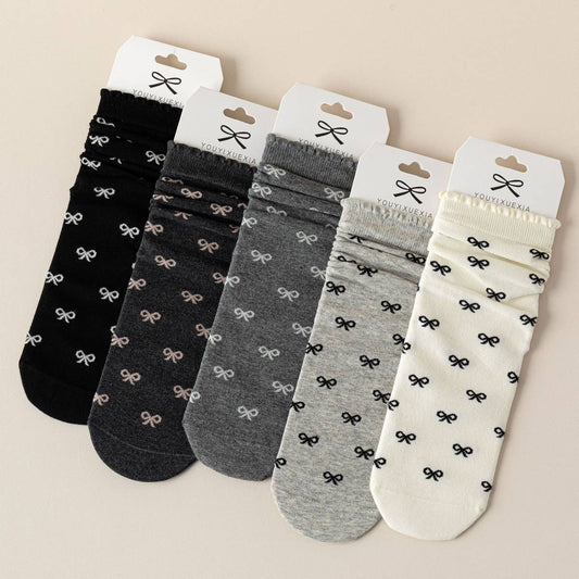 VERSATILE WOOD EAR LACE BOWKNOT MID-CALF SOCKS