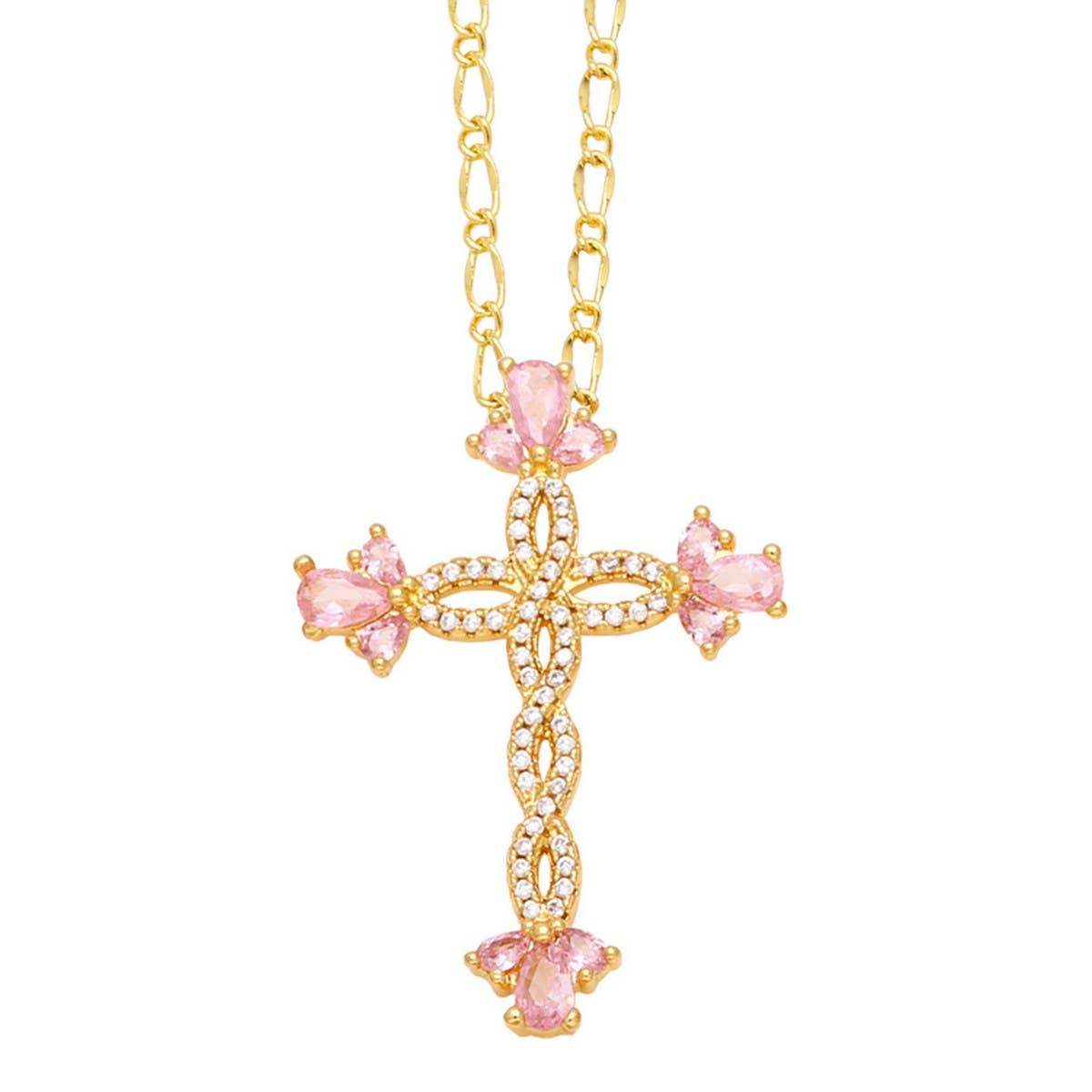 COLORED ZIRCON CROSS PENDANT NECKLACE