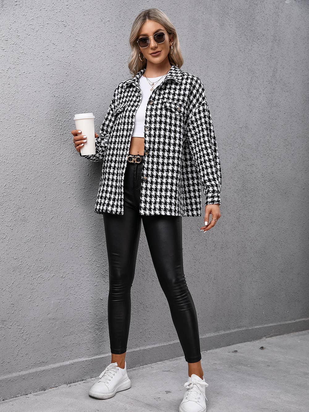 SINGLE BREASTED PLAID PLAID LAPEL TRENCH COAT