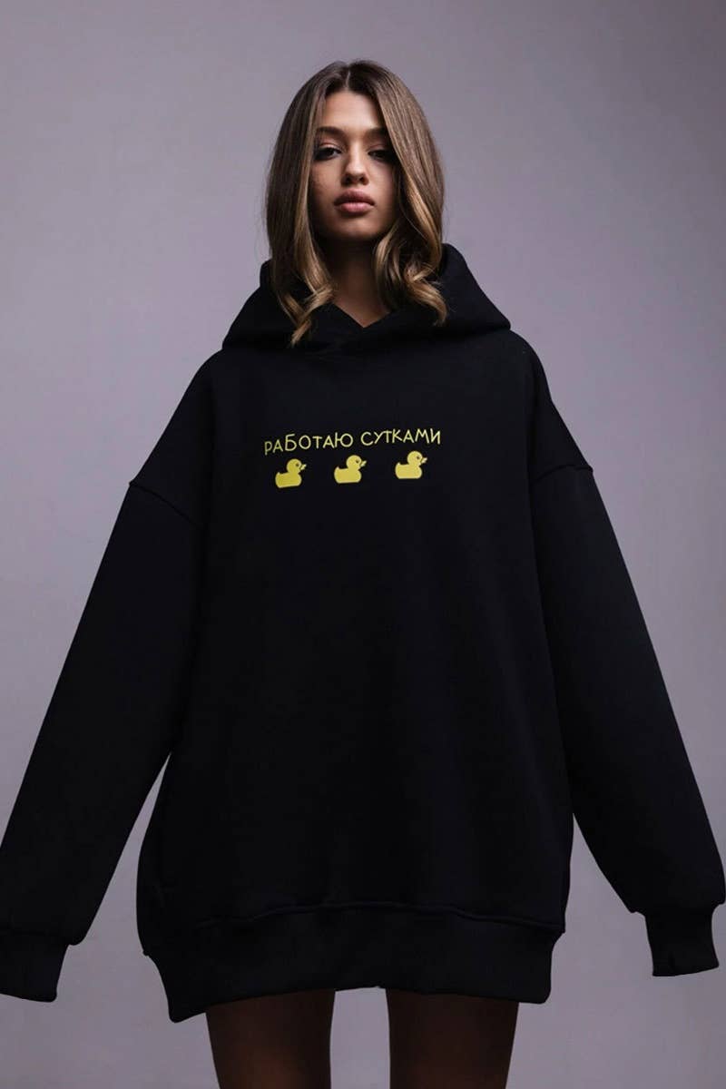 CWOHOL0659_CASUAL DUCK PRINT HOODED LONG-SLEEVED HOODIE