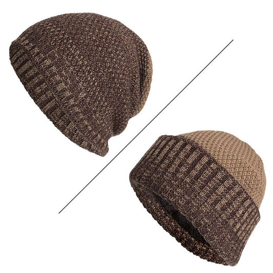 FLEECE TWO-TONE CORN KERNELS PULLER KNITTED HAT