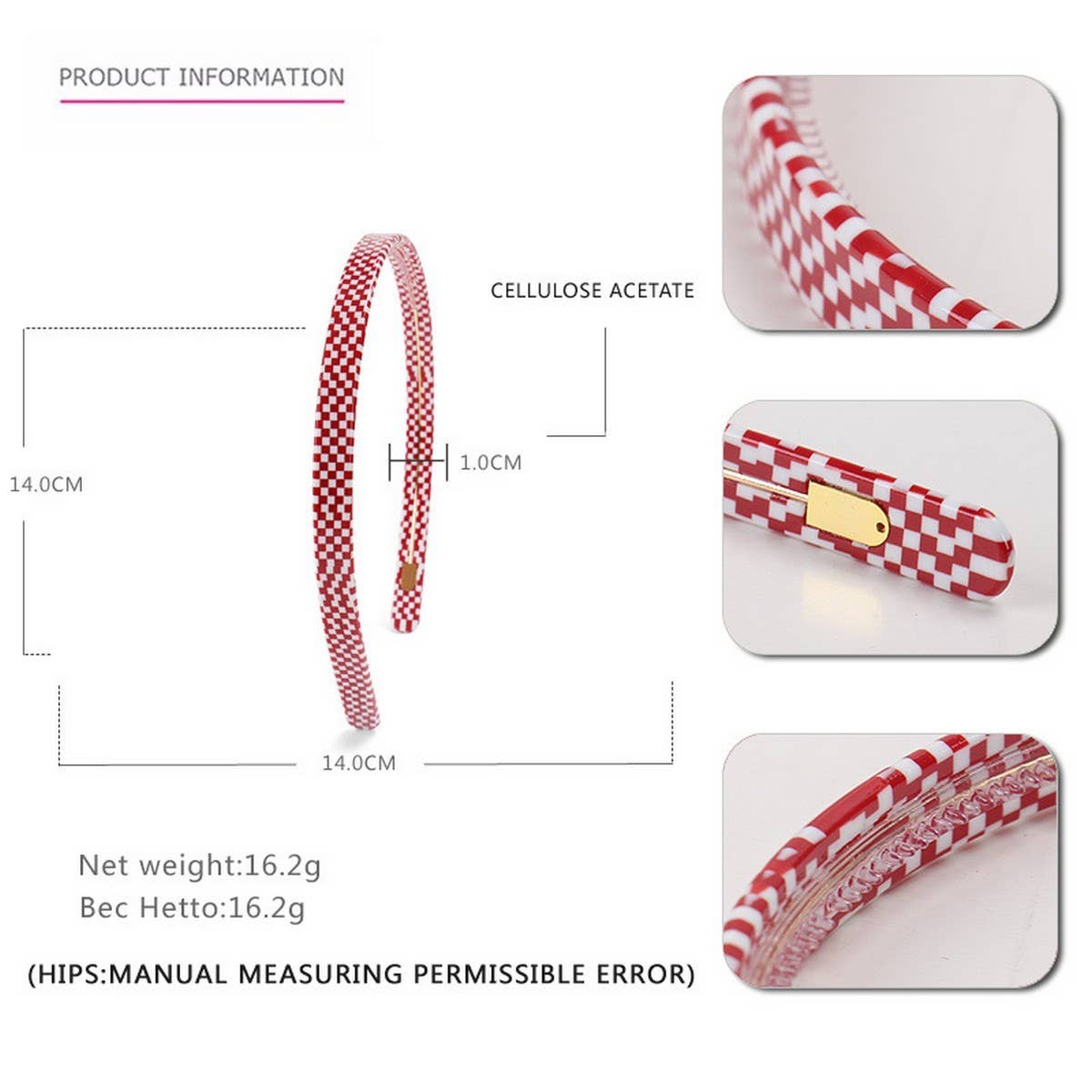 VINTAGE ACETATE HOUNDSTOOTH HEADBAND HAIRPIN