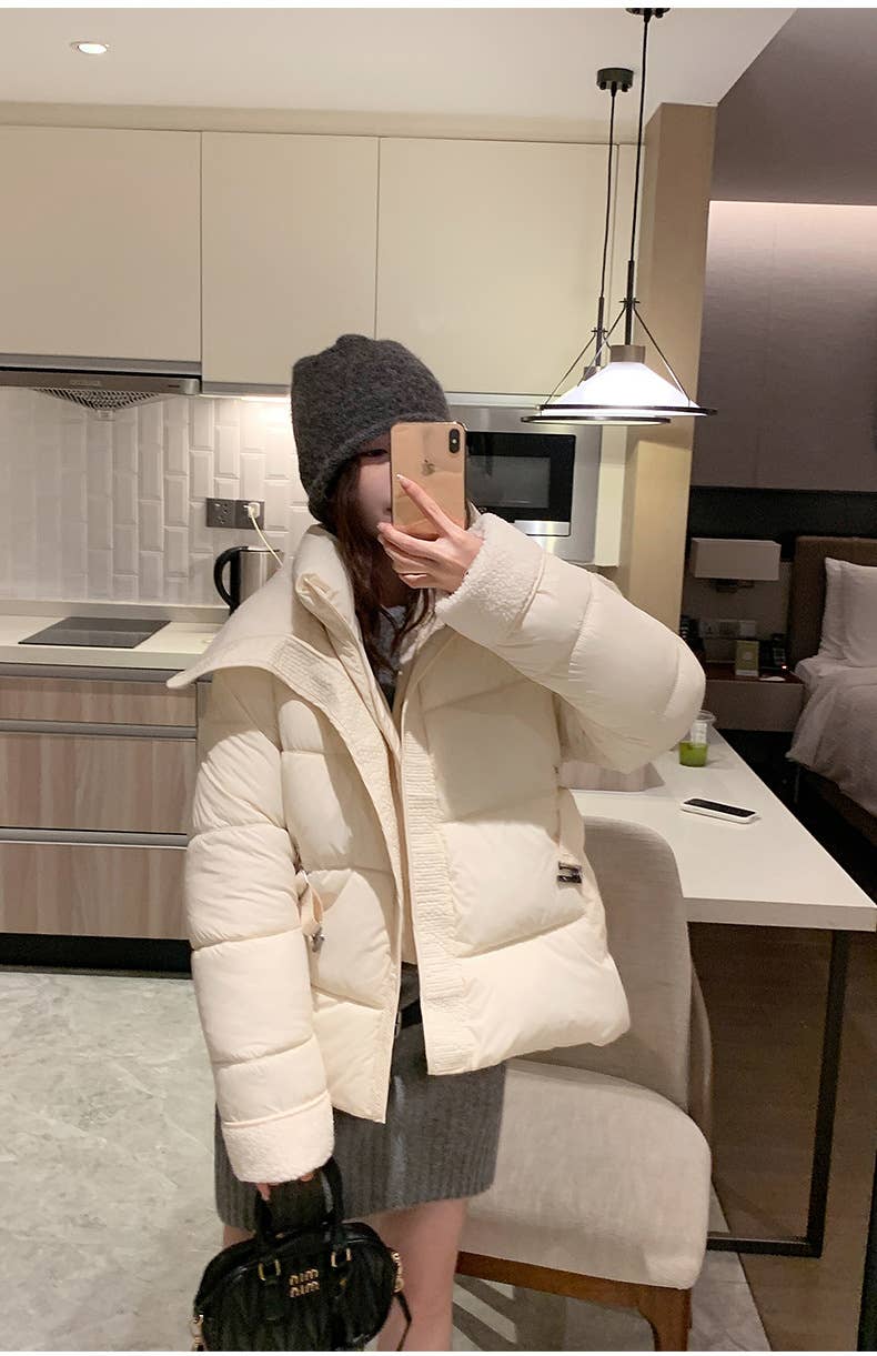 Thickened fleece patchwork cotton-padded jacket