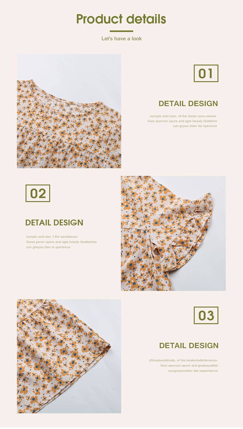 RUFFLED CREW NECK PRINTED DRESS