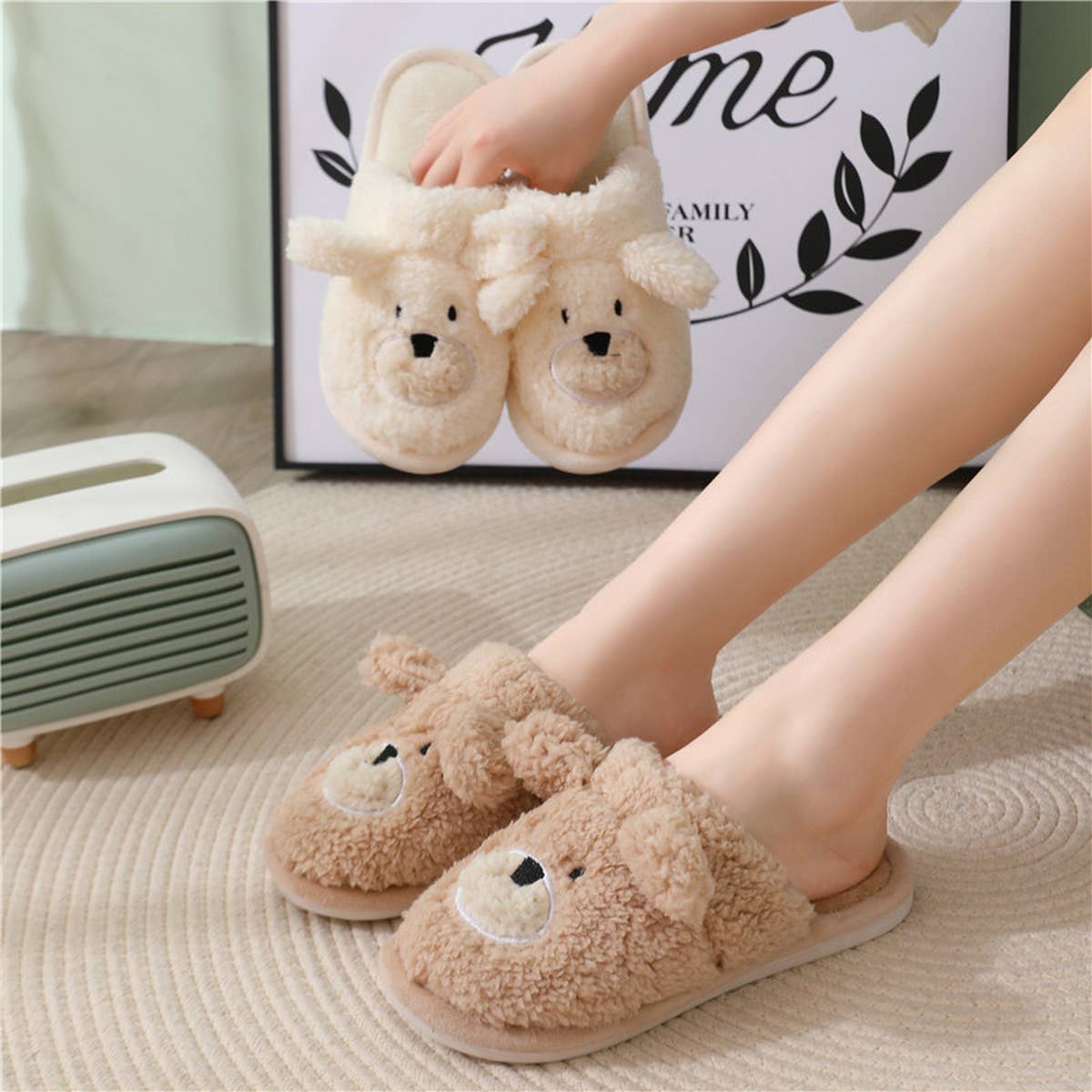 WOMEN CARTOON WARM BEAR COTTON SLIPPERS