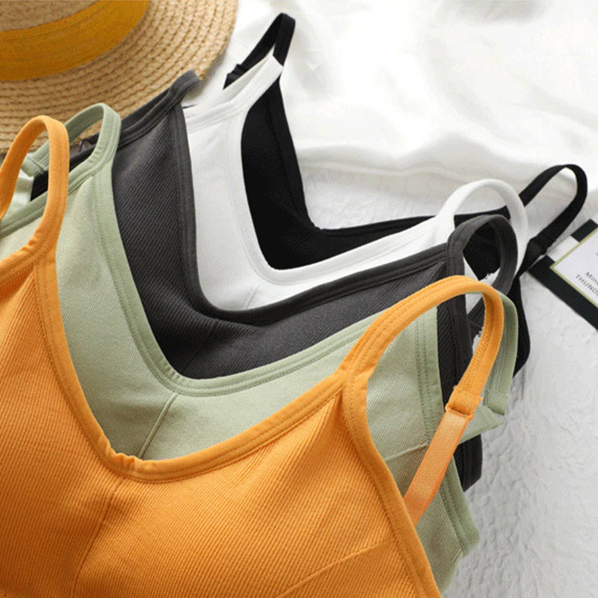 Plain Solid Color Basic Tank Top With Built In Bra_CWTTK0796