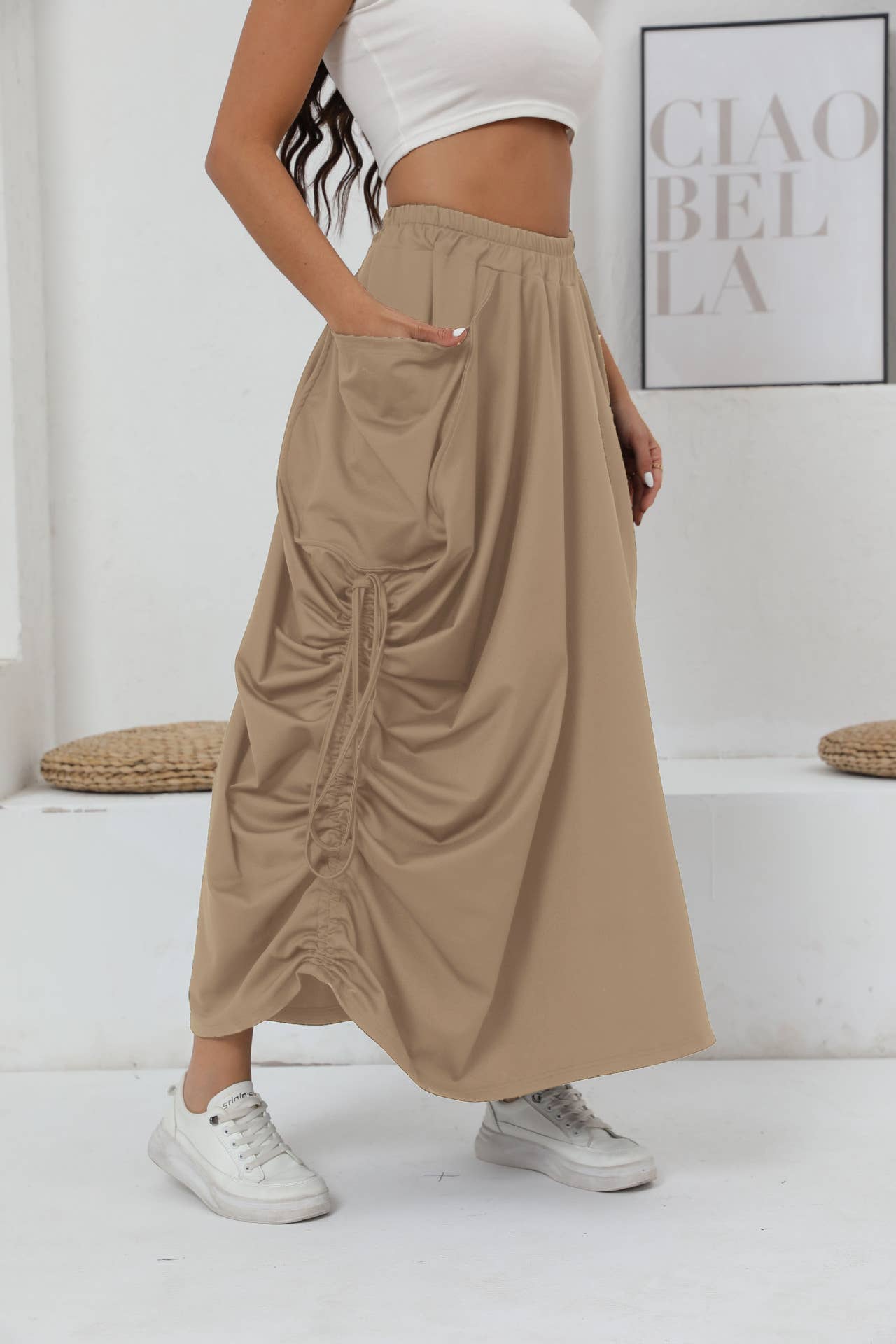 DRAWSTRING COVER HIP HIGH-WAISTED SKIRT