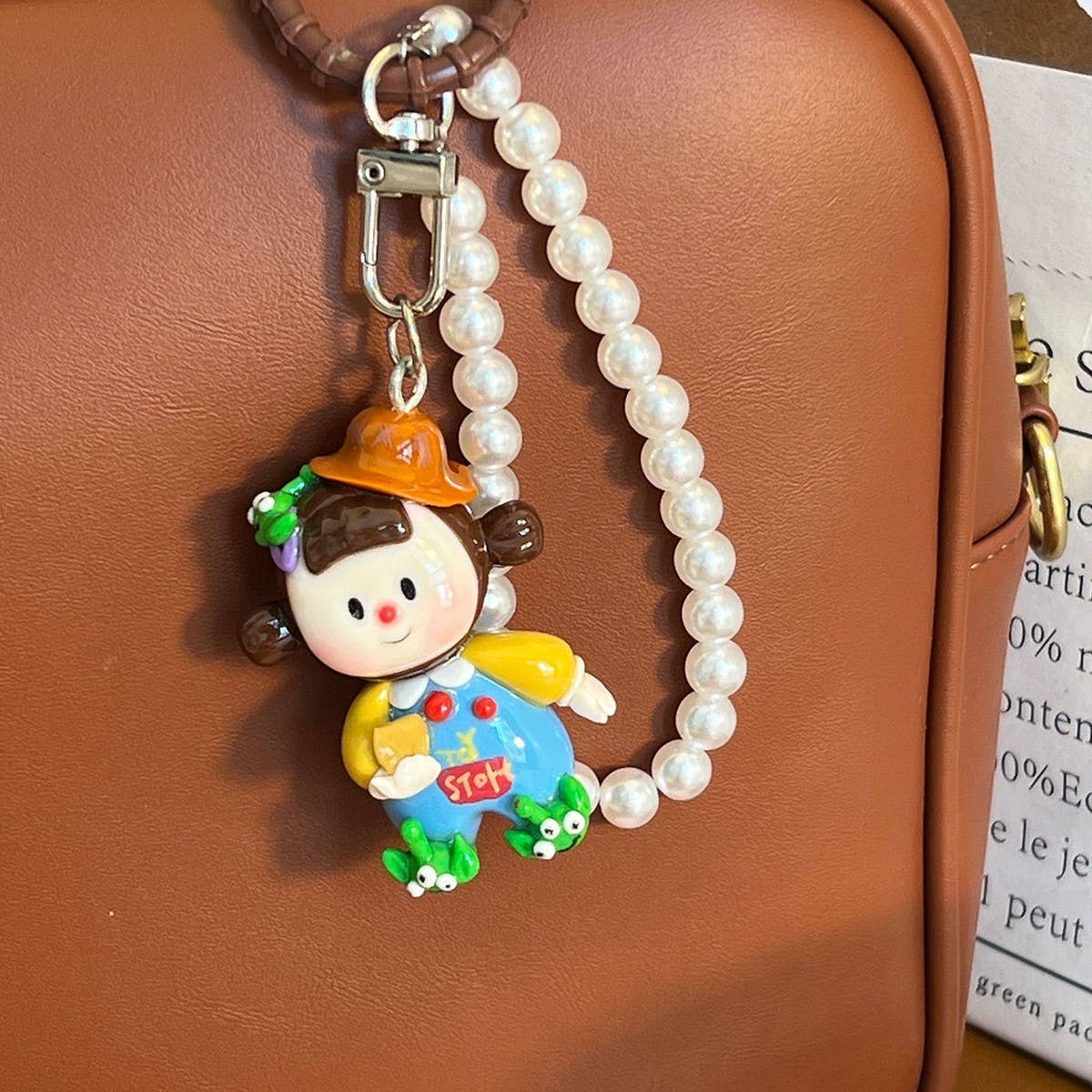 New Cartoon Clay Keychain Pearl Chain Gift Charm