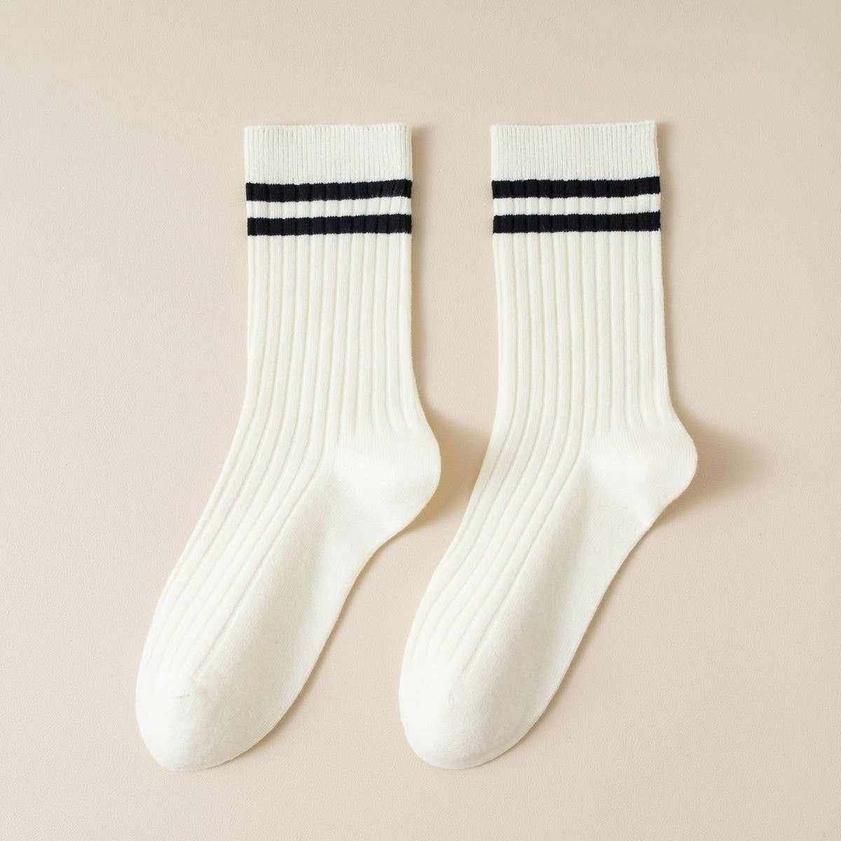 Classic Two Stripes Print Crew Socks for Womens