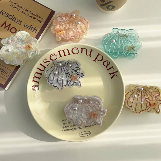 Ocean Shell & Starfish Hair Claw, Pearl Shark Clip_CWAHA5898