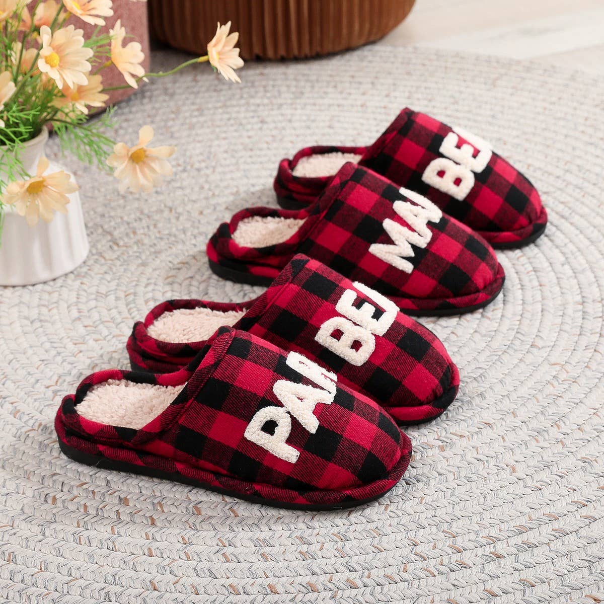 Plaid Christmas Cotton Slippers Winter Warm_CWSHF00226