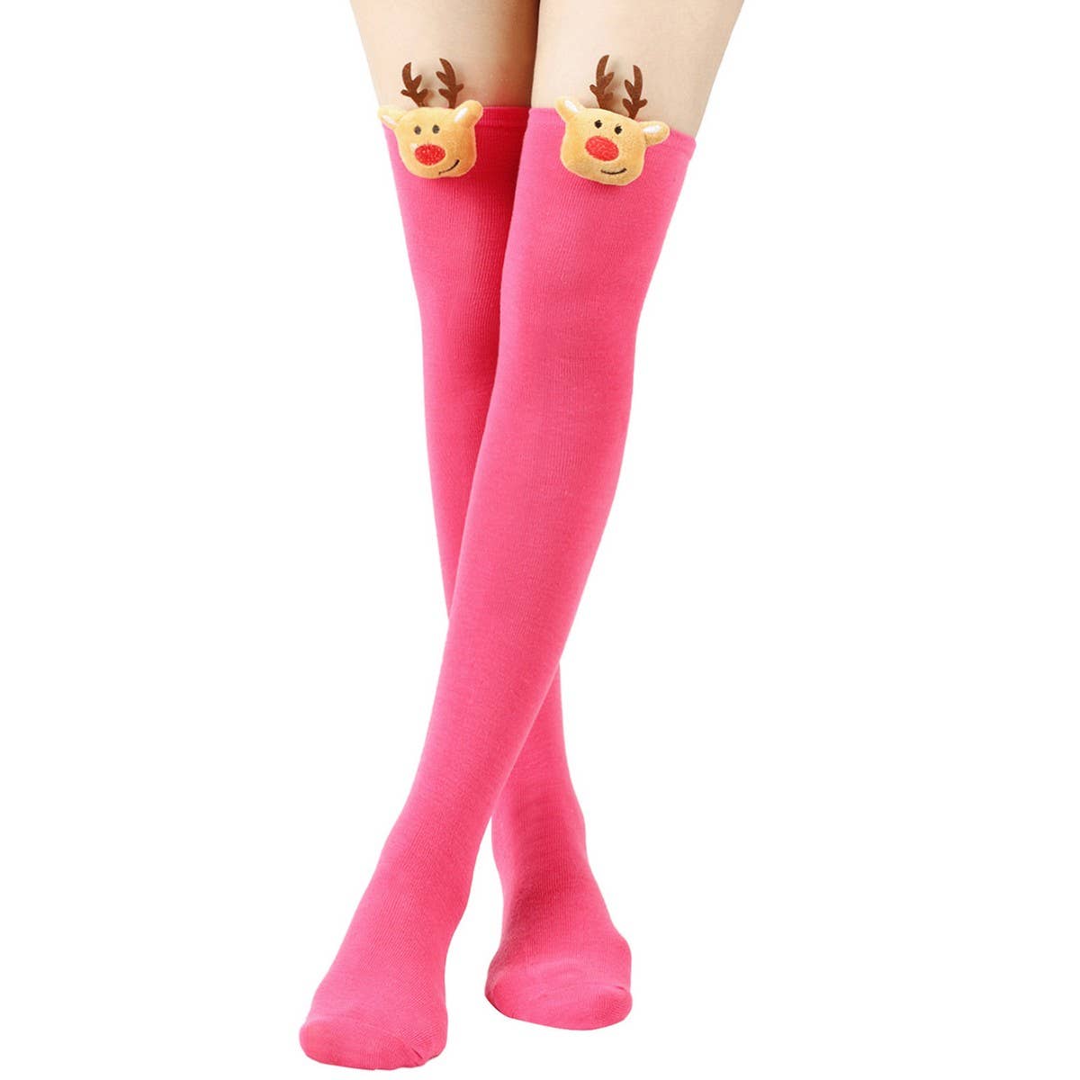 CWMS0806_Christmas Over The Knee Socks Elk Stripes